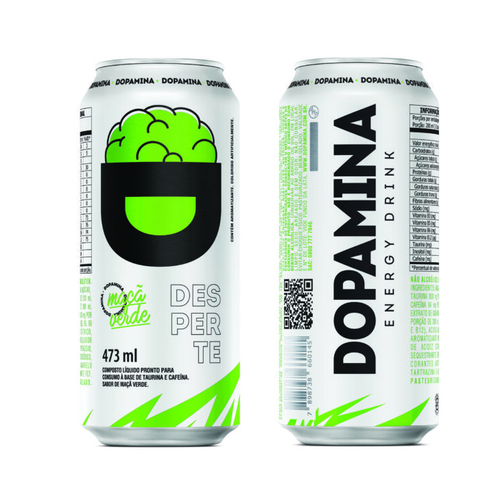 Dopamina Energy Drink Maçã Verde - Lata 473ml - 6 Unidades