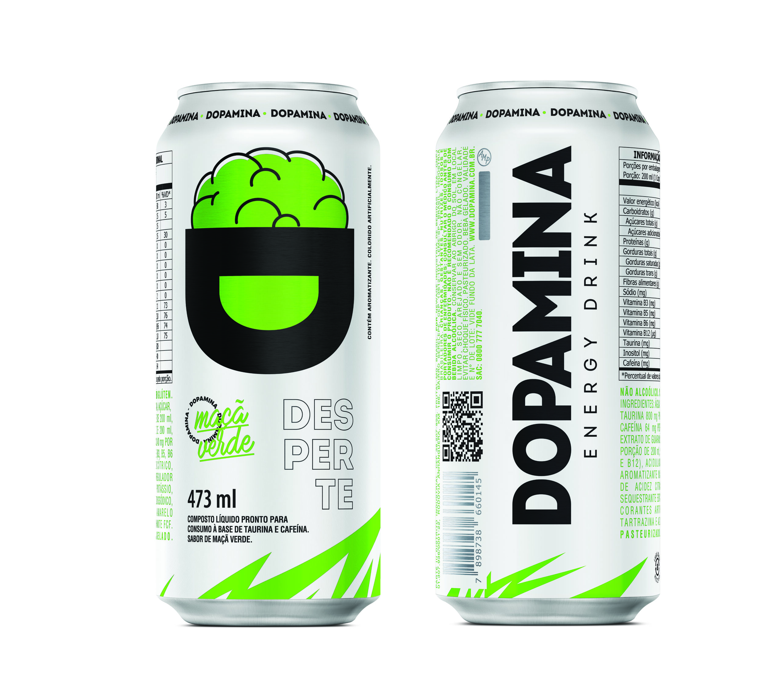 Dopamina Energy Drink Maçã Verde - Lata 473ml - 6 Unidades
