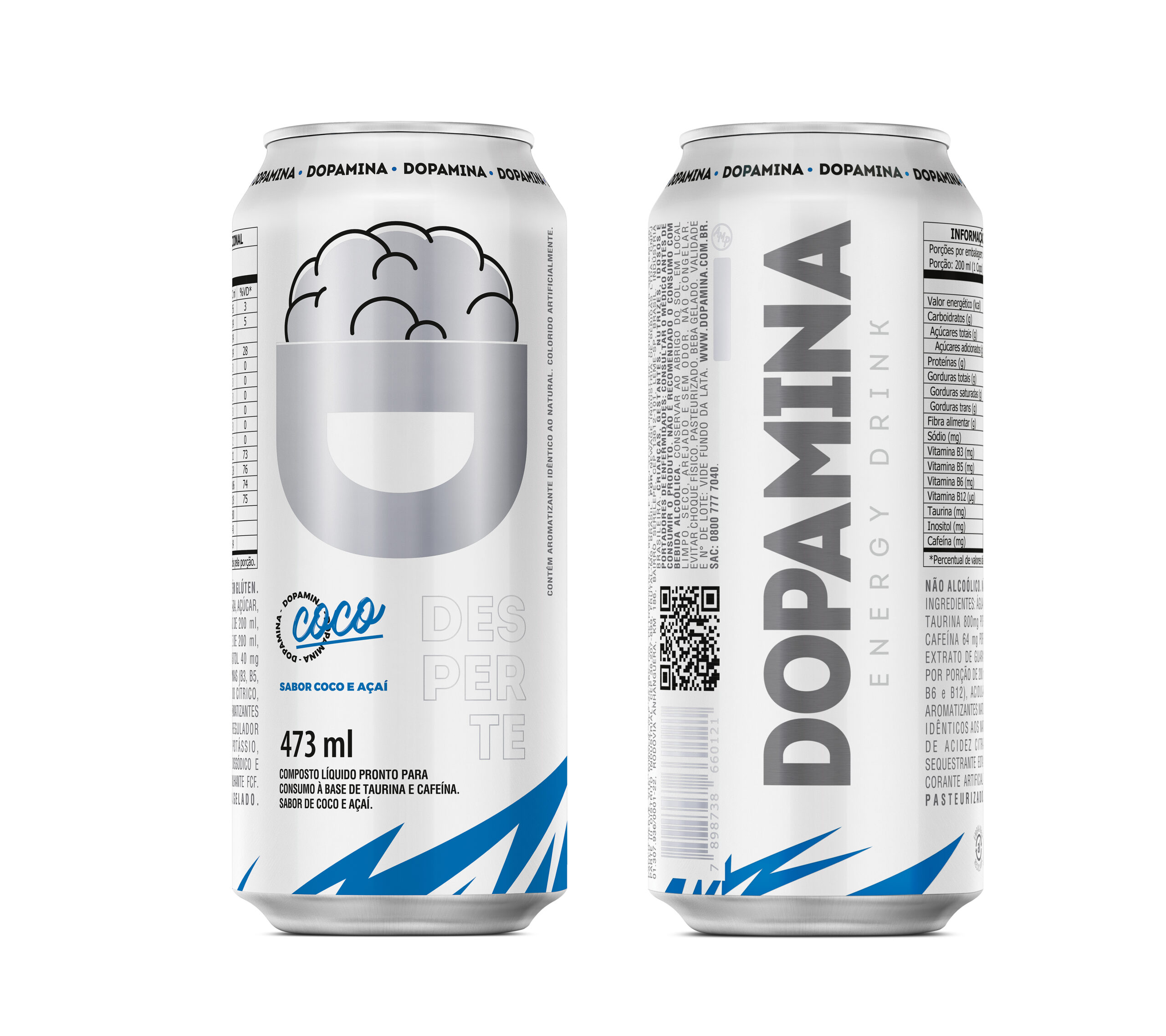 Dopamina Energy Drink Coco e Açaí - Lata 473ml - 6 Unidades