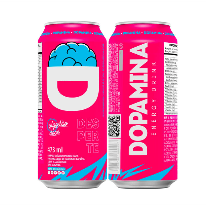 Dopamina Energy Drink Algodão Doce - Zero açúcares - Lata 473ml - 6 Unidades