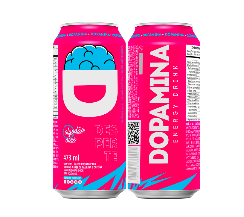 Dopamina Energy Drink Algodão Doce - Zero açúcares - Lata 473ml - 6 Unidades