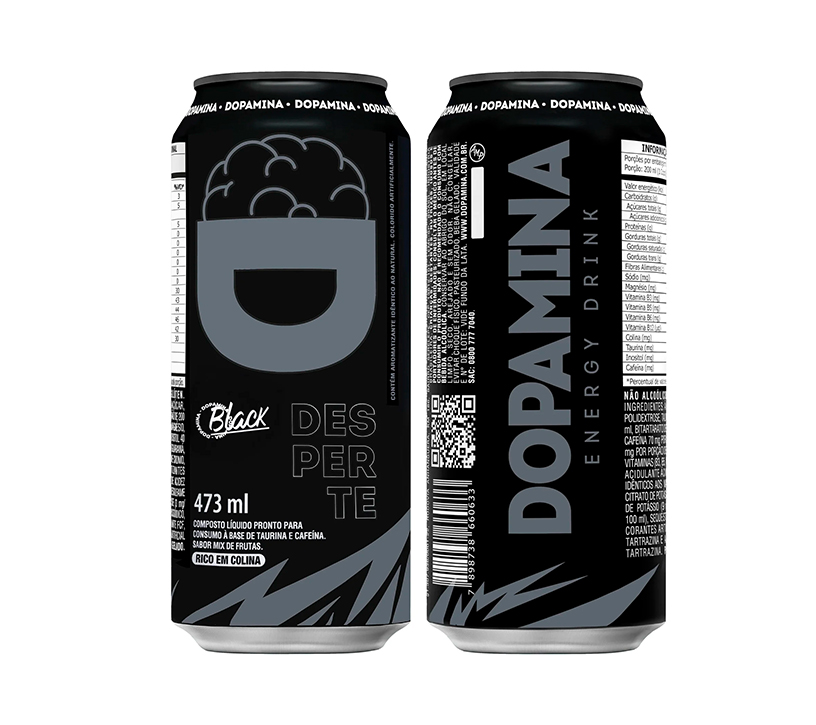 Dopamina Energy drink black - Lata 473ml – mix de frutas – 6 unidades