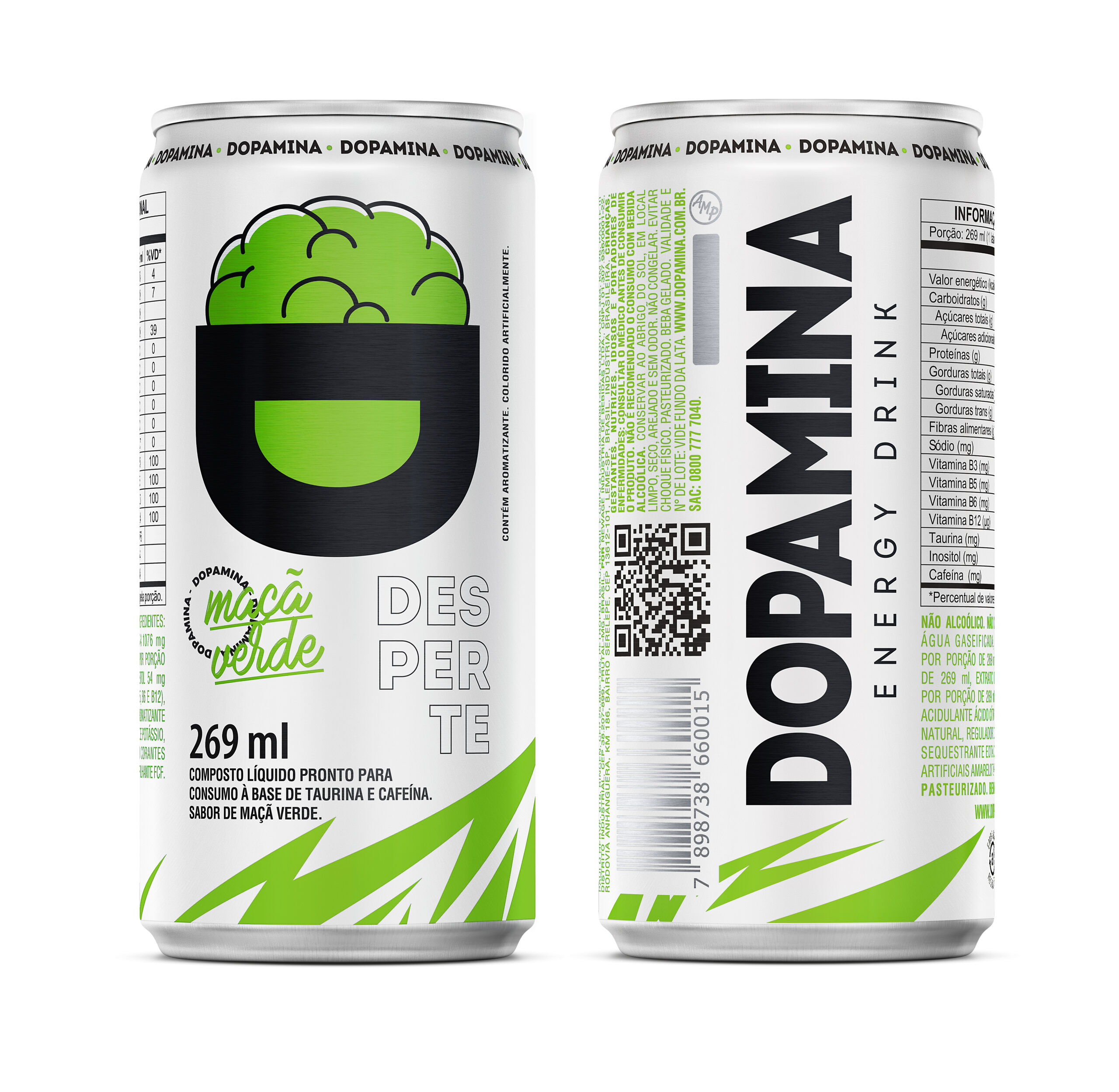 Dopamina Energy Drink Maçã Verde - Lata 269ml - 6 Unidades